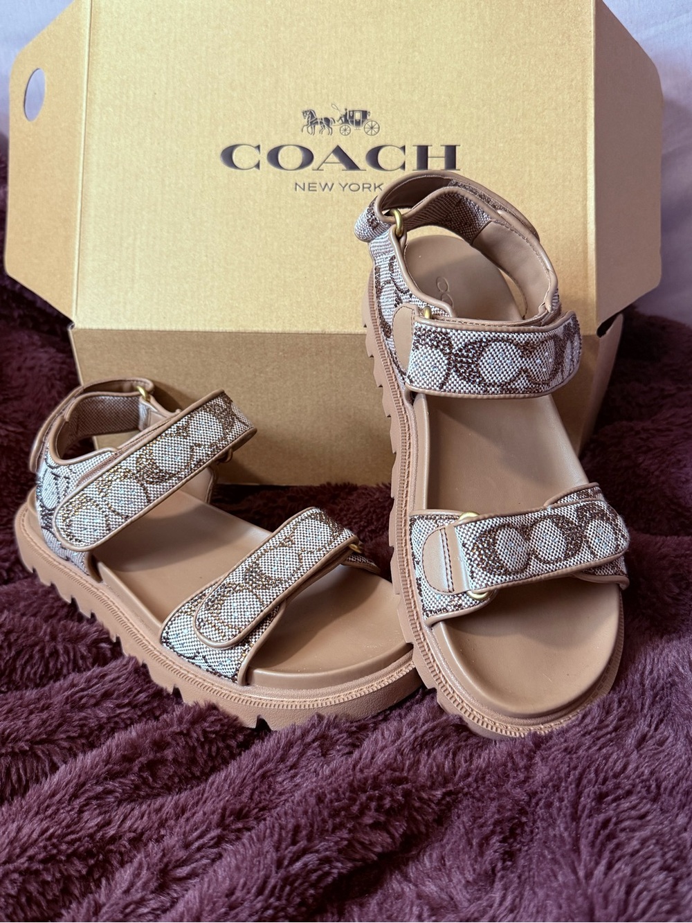 Coach Kids Beige/Tan Signature Canvas Sport Sandals